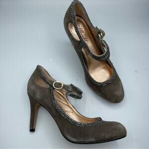 Anthropologie Miss Albright Grey Suede Stiletto Mary Jane Heels 8